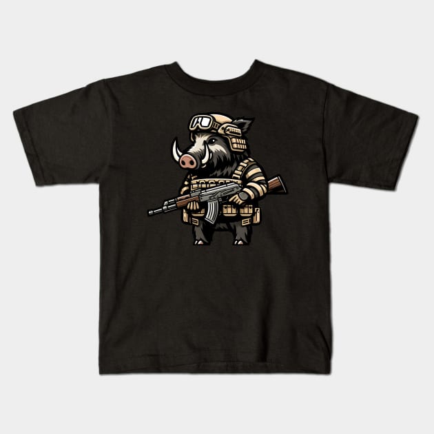 Tactical Wild Boar Adventure Tee: Unleash the Beast Within Kids T-Shirt by Rawlifegraphic